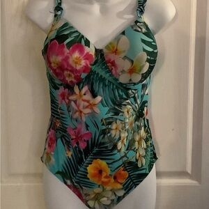 Amoena brand mastectomy bathing suit, floral print, Size 12, prosthetic options